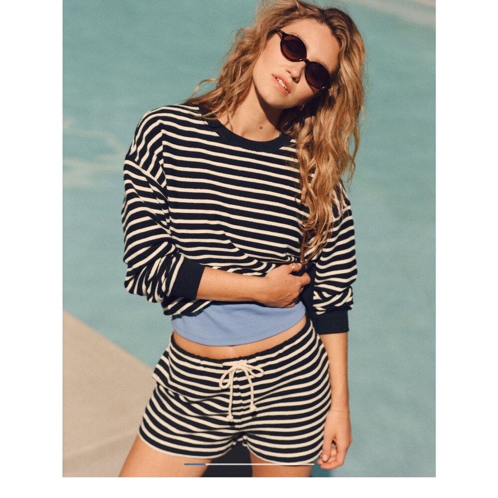 American Eagle Micro Waistband Fleece Short - Navy and White COASTAL